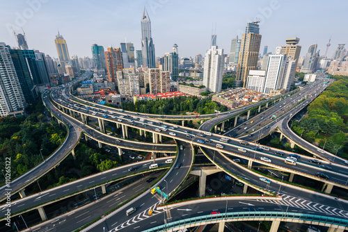 Aerial view of a highway overpass  in Shanghai -  China. photo