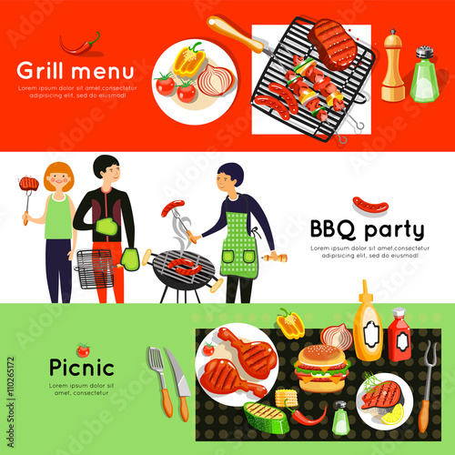 Barbecue Party 3 Horizontal Banners Set 