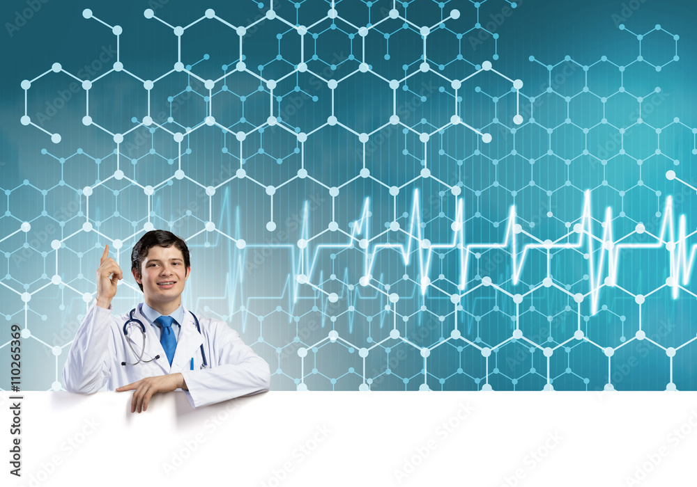 Doctor with banner Doctor with banner