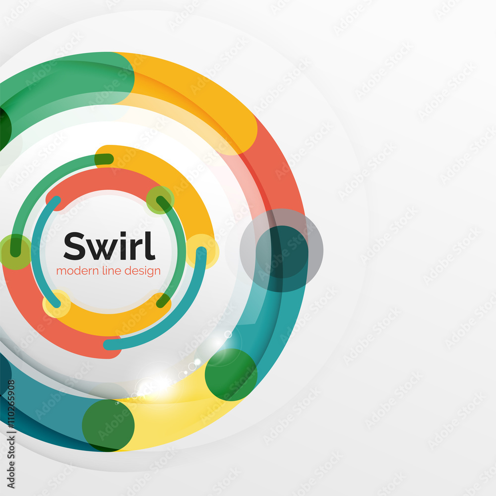 Obraz premium Colorful flat design abstract background. Swirl and circle shaped lines on white