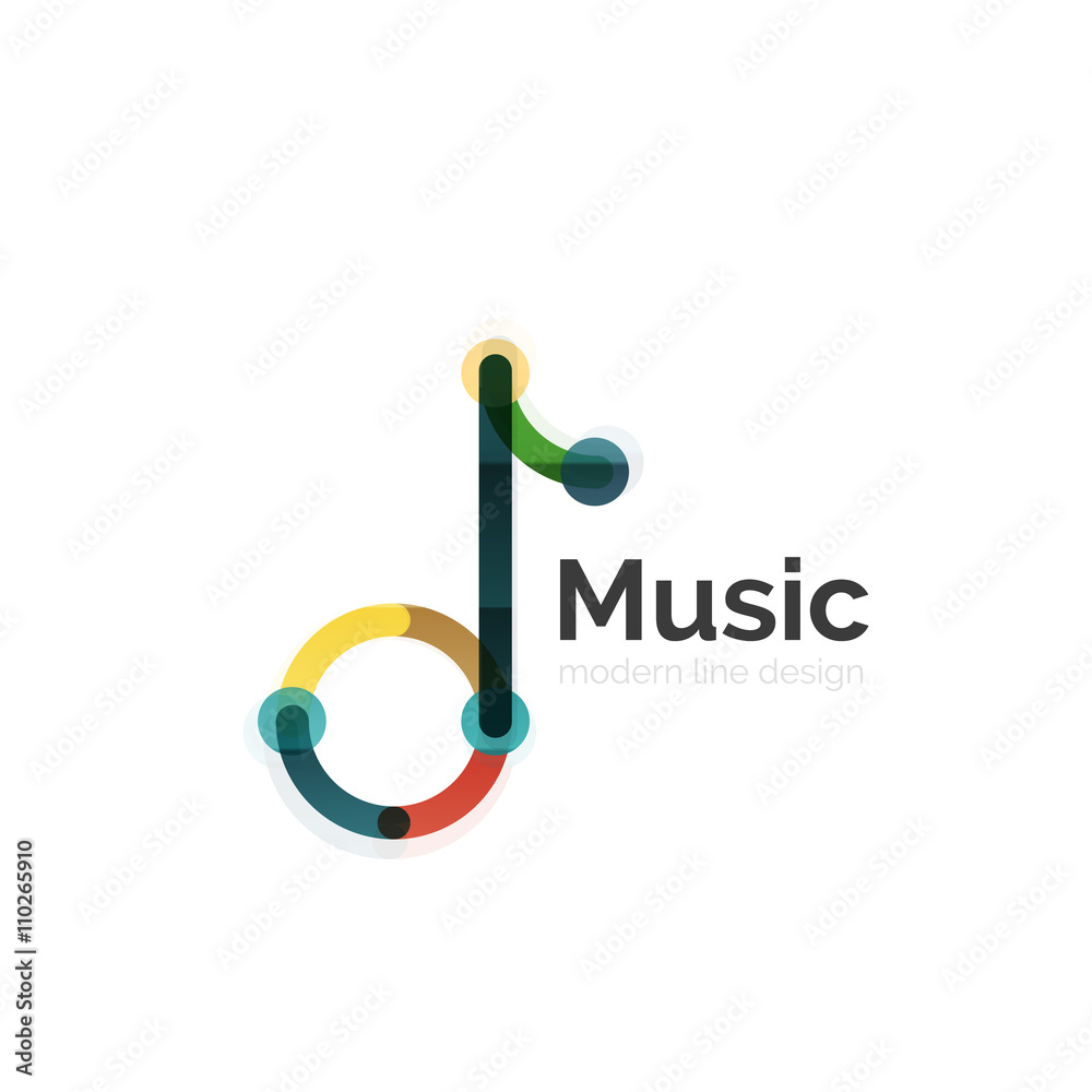 Music note logo, flat thin line geometric design Music note logo, flat thin line geometric design