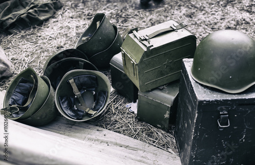 Obraz na płótnie Military helmet and , reconstruction of life and subjects of second world war