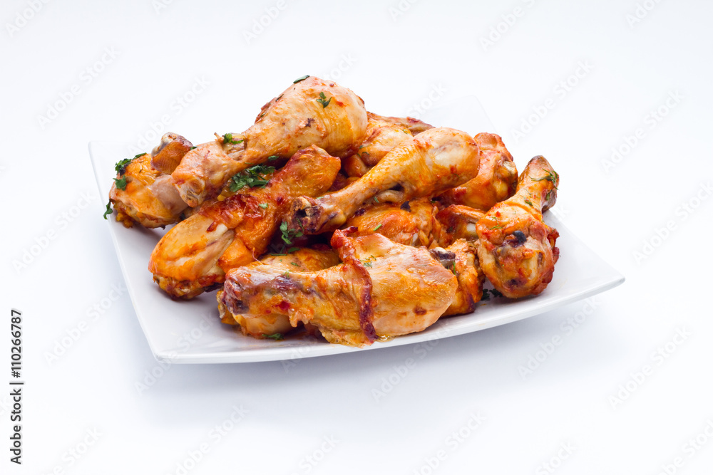 appetizing chicken legs on grill with golden crust appetizing chicken legs on grill with golden crust