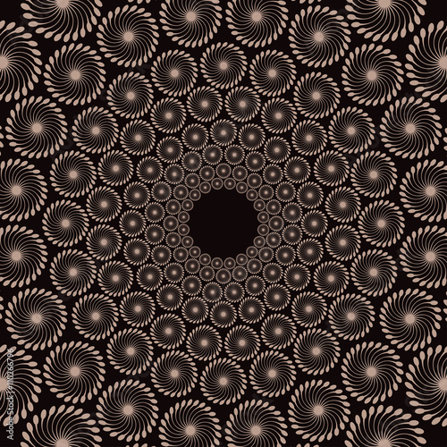 a concentric focus of stylized dandelions circles in black and ivory