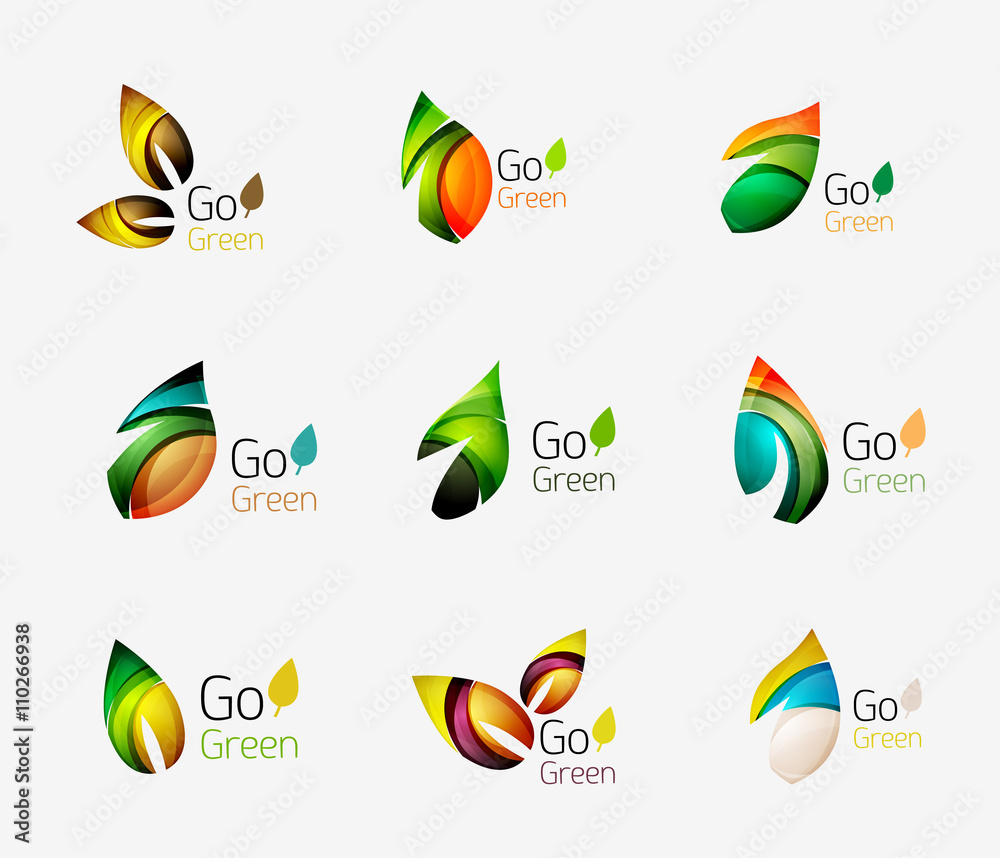 Fototapeta premium Colorful geometric nature concepts - abstract leaf logos, multicolored icons, symbol set