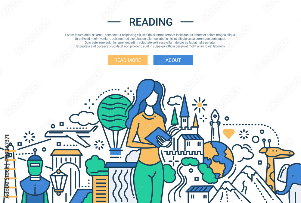 Fototapeta premium Reading - line design website banner