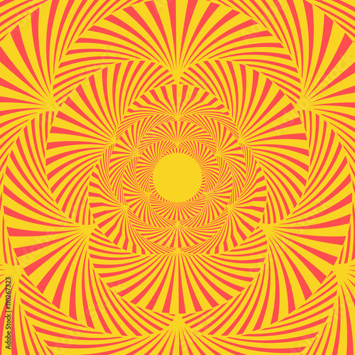 a kaleidoscope view of stylized palm foliage in yellow and red