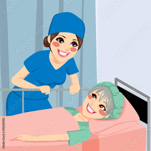Beautiful nurse talking to ...