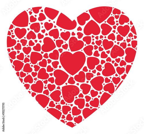 Heart from red hearts. Card for Valentine's Day, Wedding, congra