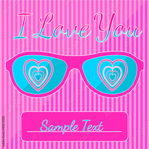 I love you postcard with hypnotic hearts glasses