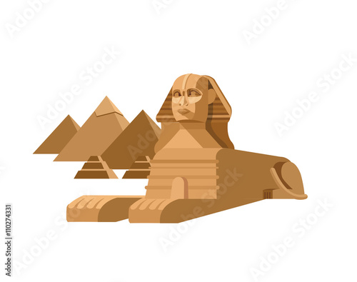 Sphinx and pyramids background. Travel vector