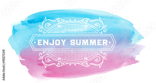 Retro Summer Badge with watercolor Background
