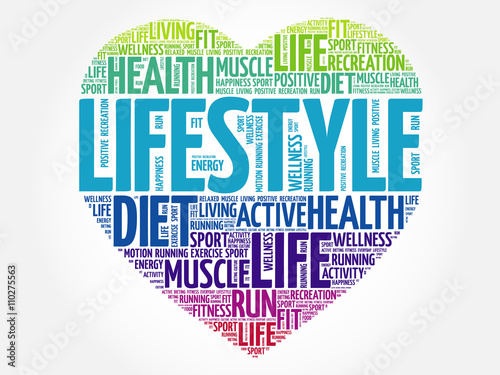 LIFESTYLE heart word cloud, fitness, sport, health concept