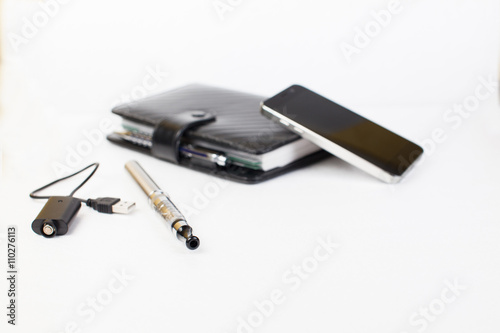set of objects with electronic cigarette