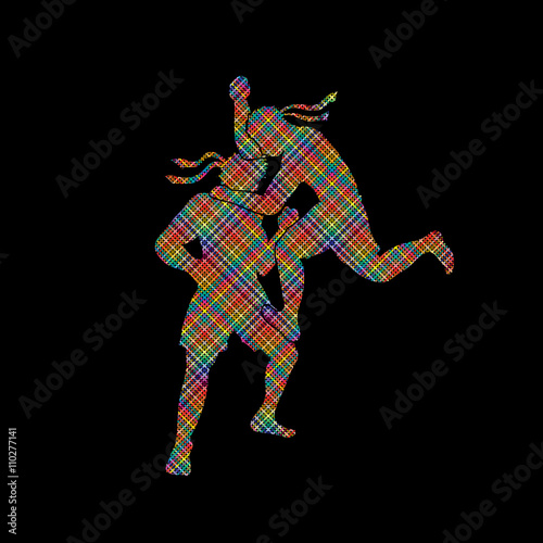 Muay Thai, Thai Boxing, action designed using colorful pixels graphic vector