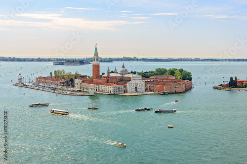 San Giorgio Maggiore island. Panoramic aerial view of Venice fro