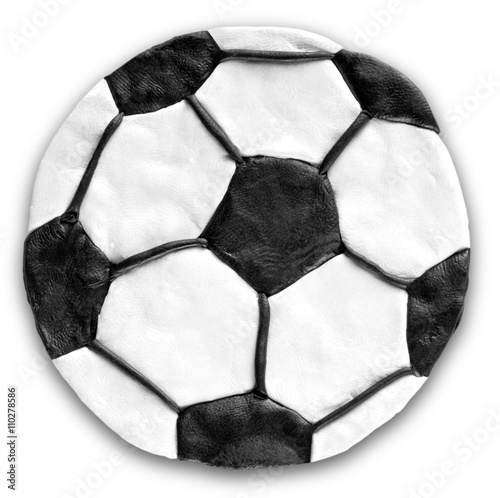Soccer ball on white background. Plasticine modeling.