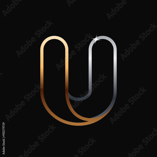 U letter one line golden logo.