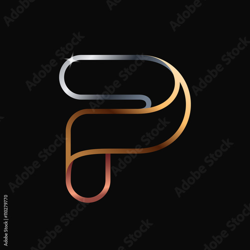 P letter one line golden logo.