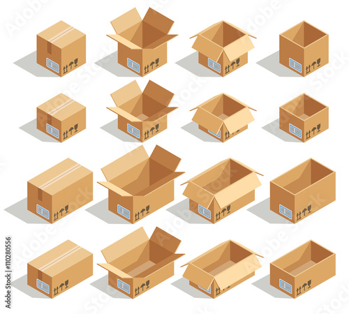Vector isometric cardboard boxes. Box cardboard, box package, box packaging, box icon, box isolated illustration