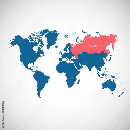 World map with marked country. Russia. Vector illustration. 