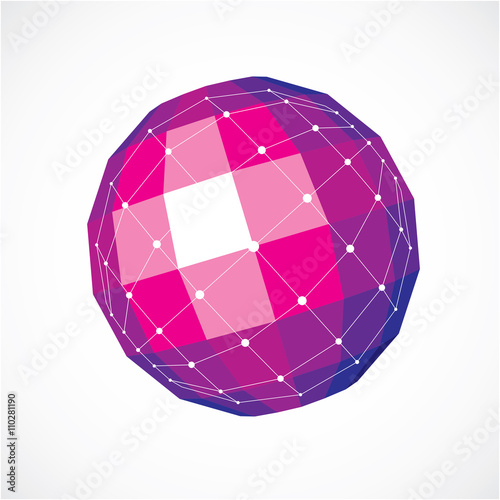 Vector dimensional wireframe low poly object, purple sphere