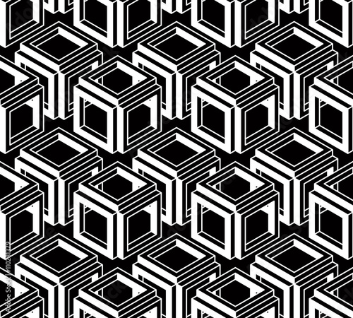 Monochrome illusory abstract geometric seamless pattern 