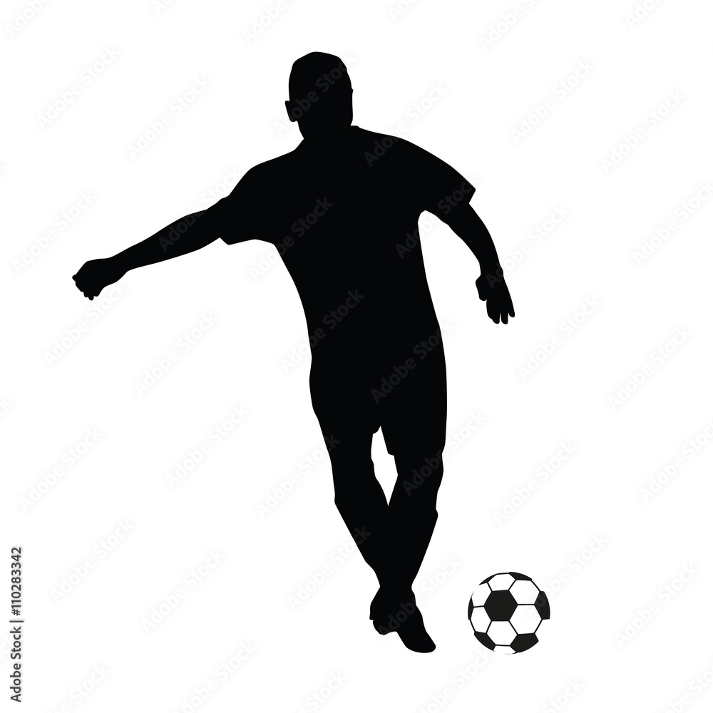 Soccer player vector silhouette. Running football player