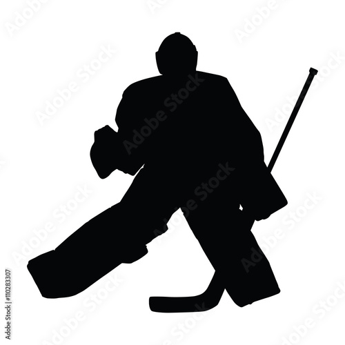 Goalie in ice hockey moves across ice in hockey goal. Hockey goa