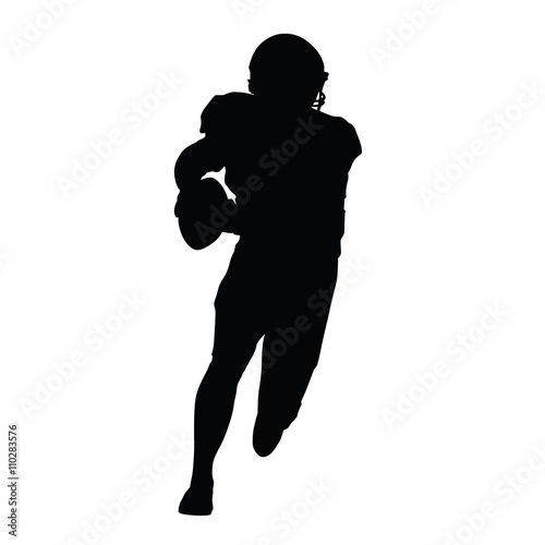 American football player, vector isolated silhouette. Running fo