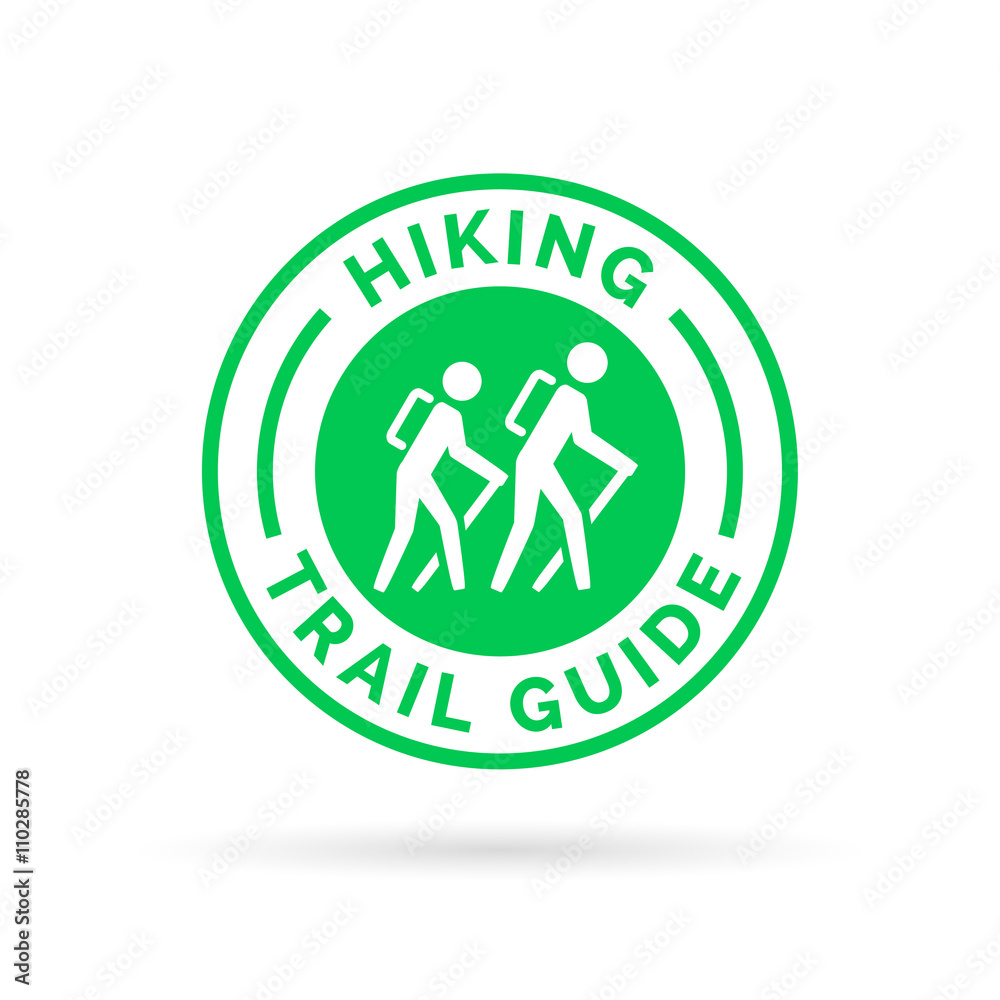 Obraz premium Hiking trail guide symbol with hikers icon