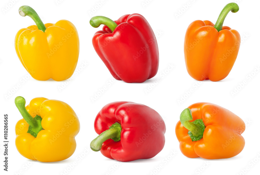 Collection of different raw bell peppers isolated on white Collection of different raw bell peppers isolated on white