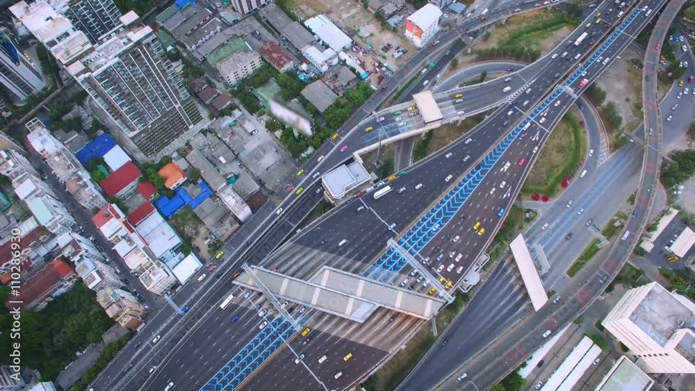 aerial top view of traffic and vehicle car on tollway or express way in bangkok city area, transportation concept, 90 degree camera view shot, High quality footage 4K aerial top view of traffic and vehicle car on tollway or express way in bangkok city area, transportation concept, 90 degree camera view shot, High quality footage 4K