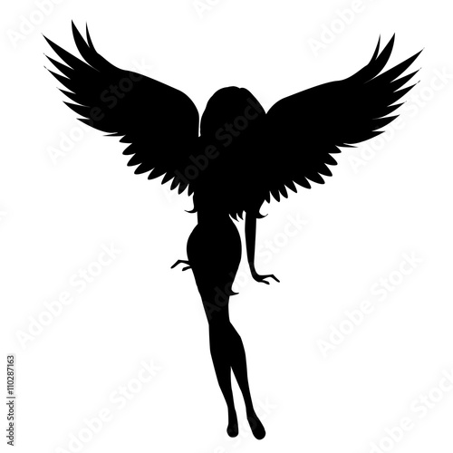 Vector silhouette of a woman with wings.