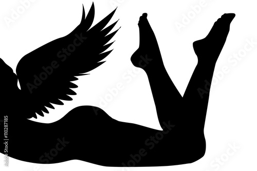 Vector silhouette of a woman with wings.