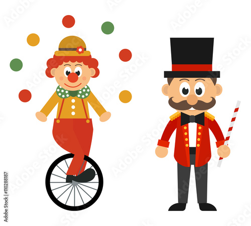 circus man and clown and bike