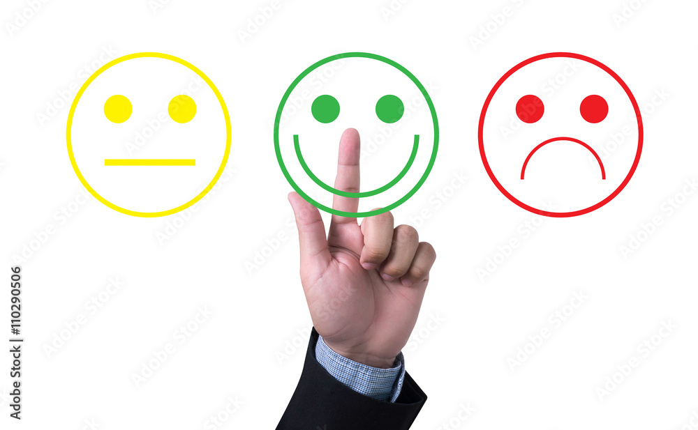 business man select happy on satisfaction evaluation? business man select happy on satisfaction evaluation?
