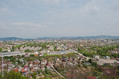 Panoramic view of village and town background mountains