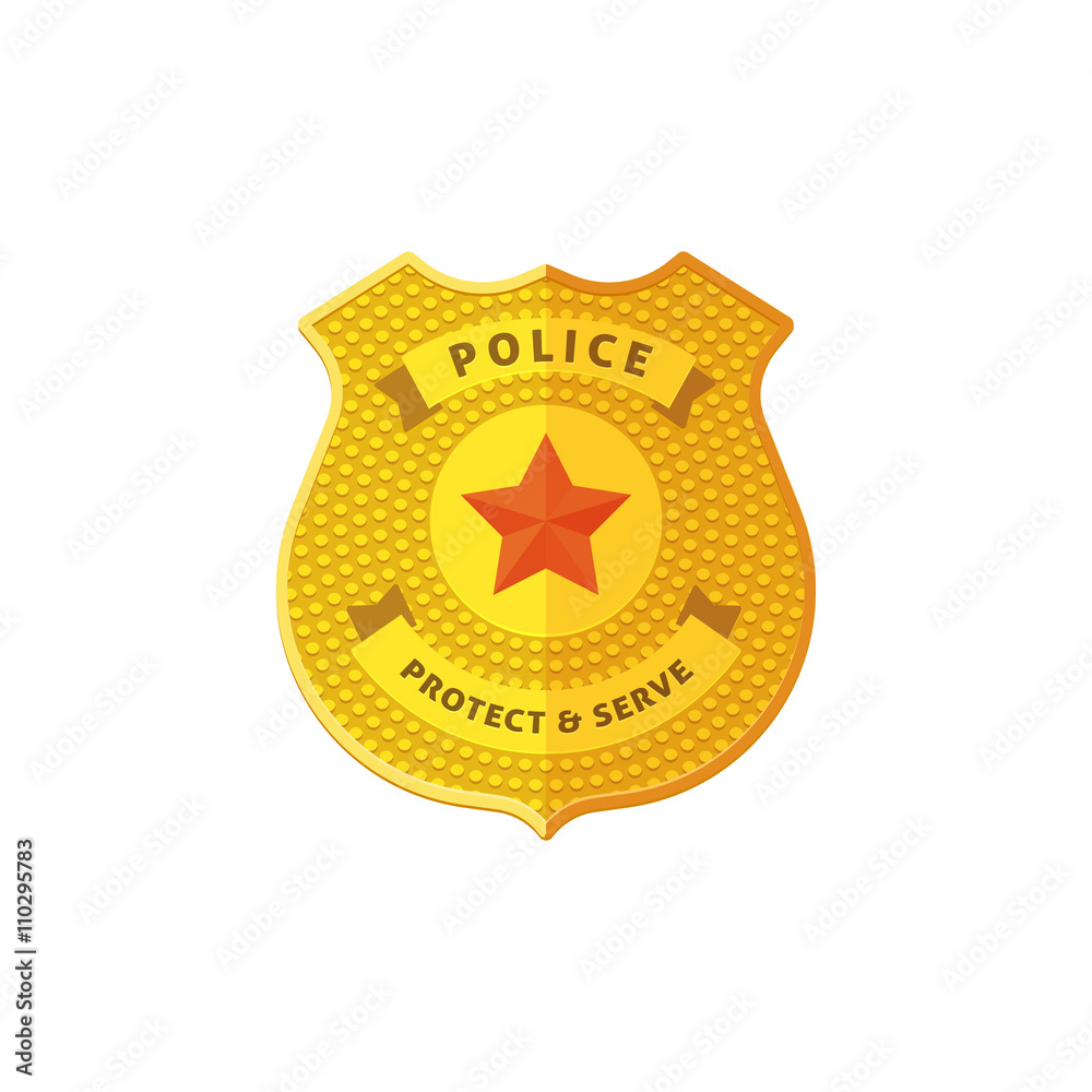 Police badge vector illustration isolated on white background, detailed  golden police badge icon, flat cartoon design Stock Vector | Adobe Stock