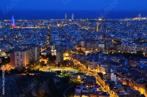 Evening Cityscape over Beautiful Barcelona from Turo de la Rovira
