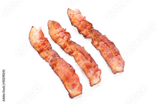 three stripes of smoked crispy bacon.