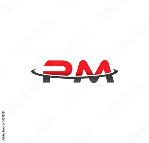 pm alphabet with swoosh grey and red