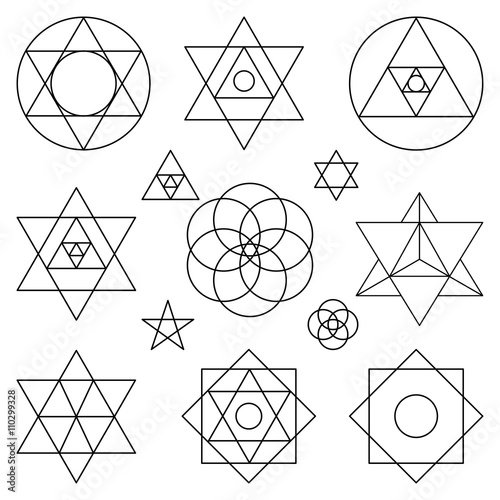 Sacred geometry symbols elements.Black outline
