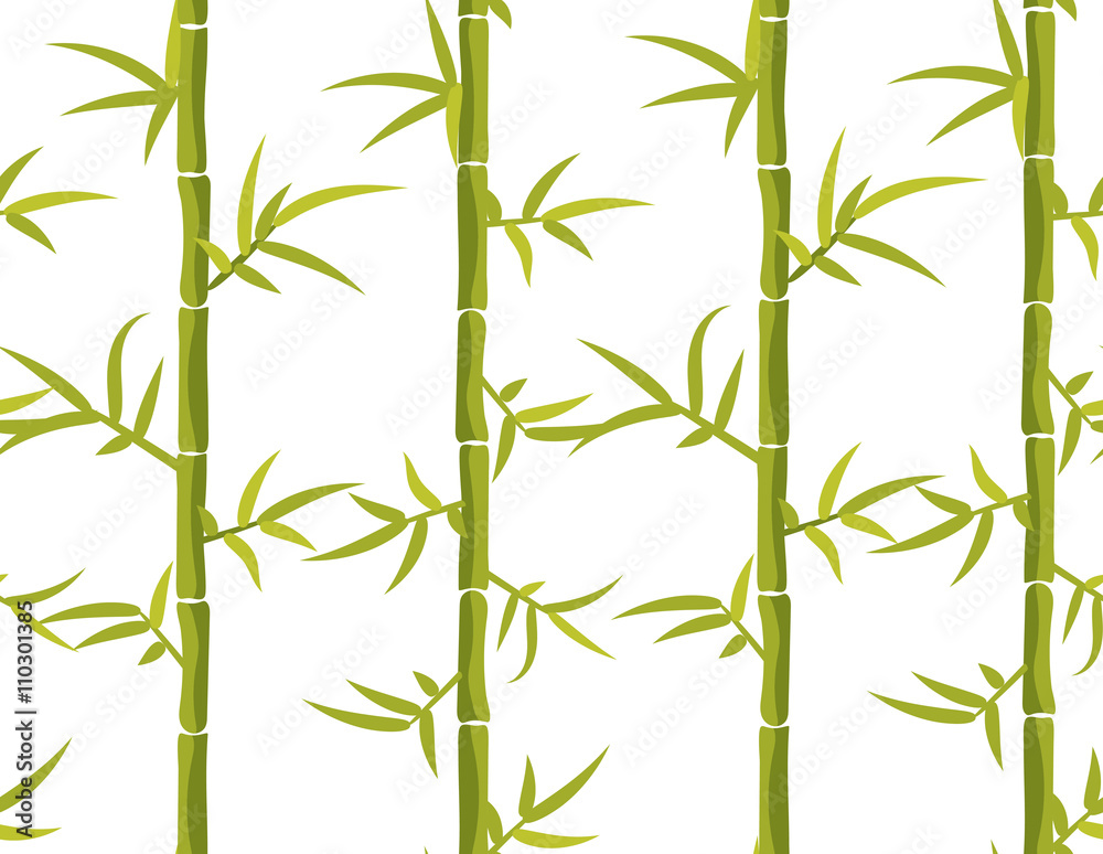 Obraz premium Bamboo seamless green and white leaf vertical Asian Chinese pattern.