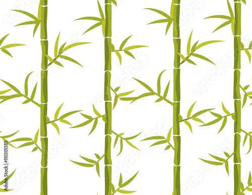 Bamboo seamless green and white leaf vertical Asian Chinese pattern.