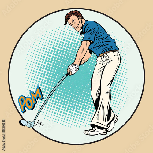 Golf player has a stick in the ball