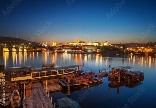 Photography Boat dock near St. Vitus cathedral, Prague, Czech republic.
