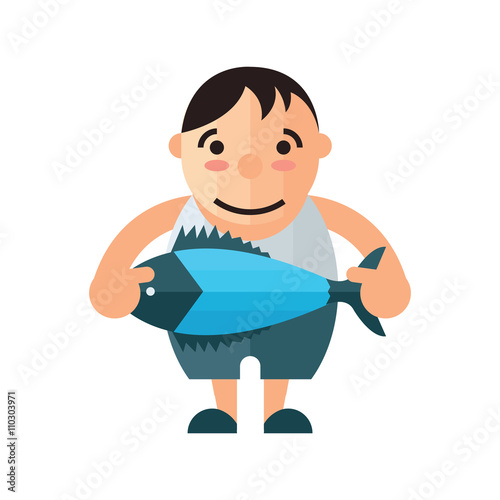 man and blue fish vector
