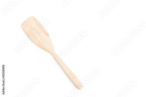 Close up cooking wooden spatula isolated on white