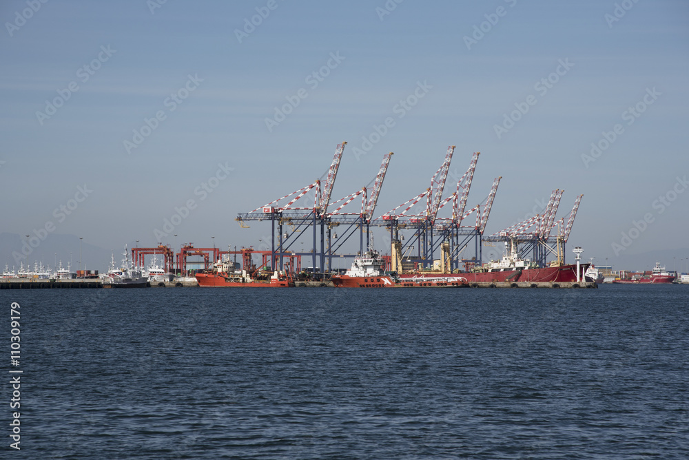 PORT OF CAPE TOWN SOUTH AFRICA - APRIL 2016 - The gantries of the container port in Cape Town harbor Southern Africa PORT OF CAPE TOWN SOUTH AFRICA - APRIL 2016 - The gantries of the container port in Cape Town harbor Southern Africa